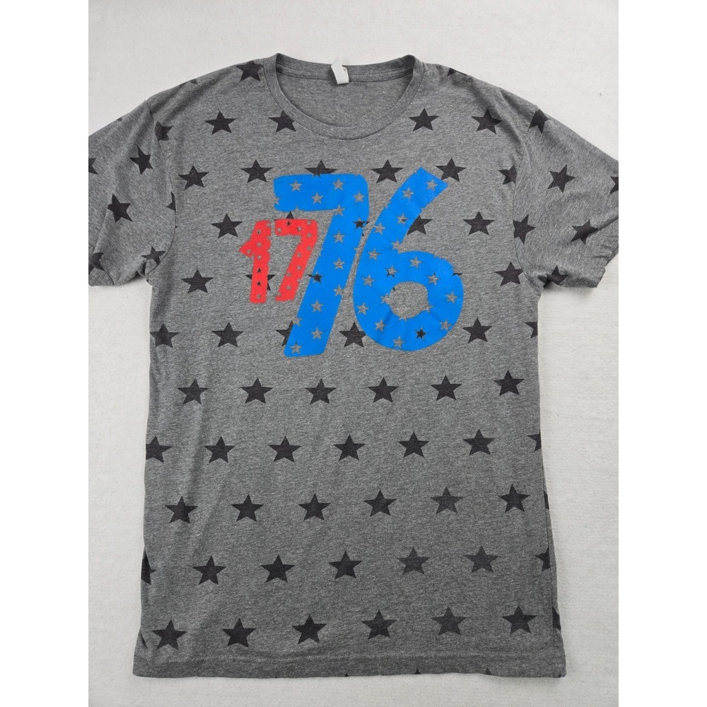 Love Faith 76 Graphic T Shirt Gray Stars Mens Size L Cotton Poly Blend Patriotic